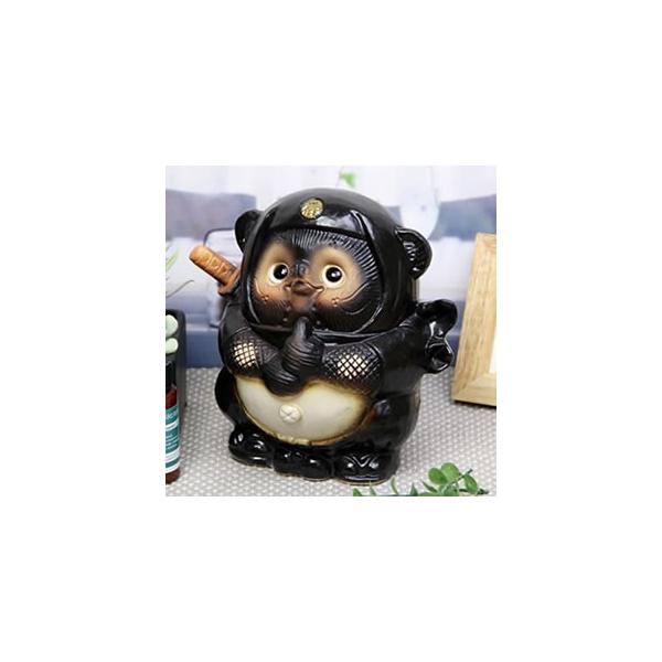 信楽焼 ドロン忍者狸(黒) たぬき タヌキ 開運 縁起物 可愛い 陶器 商売繁盛 ギフト 開店祝 置物 かわいい ニンジャ 忍び ta-0082