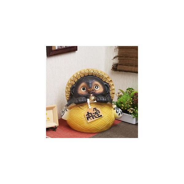 信楽焼 7号ガマグチ狸(黄色) たぬき タヌキ 狸 開運 縁起物 可愛い