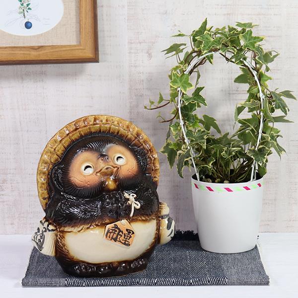 信楽焼 7号お願い狸貯金箱 縁起物 陶器タヌキ たぬき置物 や