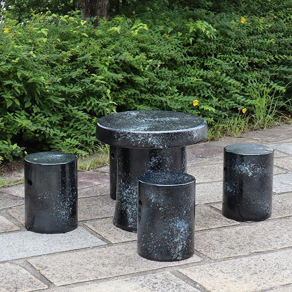 信楽焼 花台 ガーデンテーブル 高さ６２cm 信楽焼 ガーデンテーブル 陶器テーブルセット 庭園テーブル イス