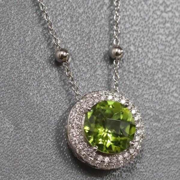 ペリドット、ダイヤモンドネックレス4℃ k18ホワイトゴールド K18WGペリドットダイヤモンドネックレス Pe2.69 D0.35 4.7g ホワイト
