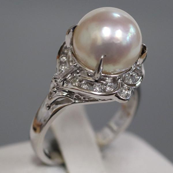 パールリング Pt900 ダイヤモンド Pt900パールダイヤモンドリング D0.34 7.3g #12 プラチナ 真珠 : 鴫原