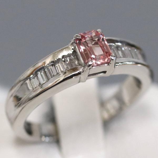 美品 Pt900 ダイヤ付 天然 パパラチアサファイア リング 鑑別書付き Pt900パパラチアサファイアダイヤモンドリング S0.466 D0.26 6.2g #10