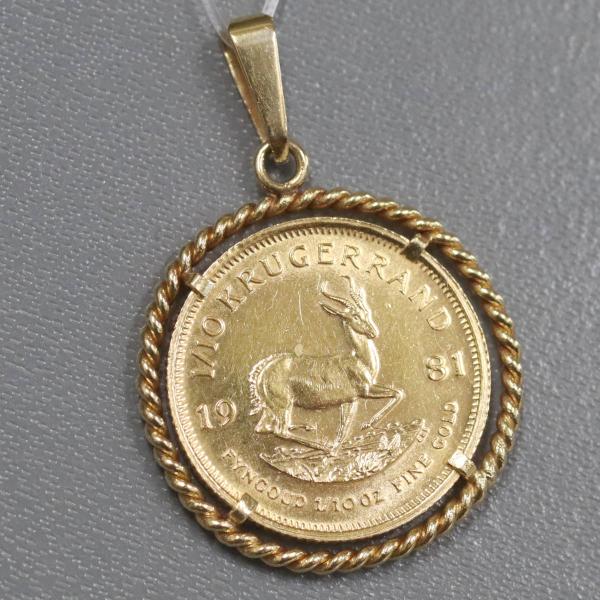 K22/750ペンダントトップ クルーガーランド金貨 1/10oz 4.4g