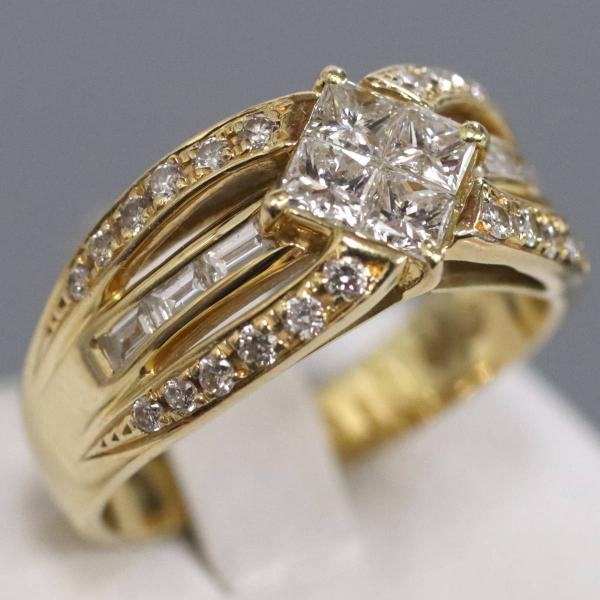 K18ダイヤモンドリング プリンセスカット D1.00 5.9g #13 イエロー