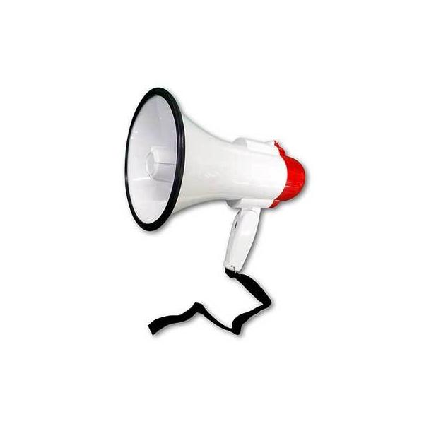 コンパクトに折りたためるミニタイプのハンドメガホン。音量調整・警報サイレン音楽機能付き。●サイズ：W160×H170×D240mm●重量：約620g(乾電池除く)●電源：単1乾電池×4本(別売)