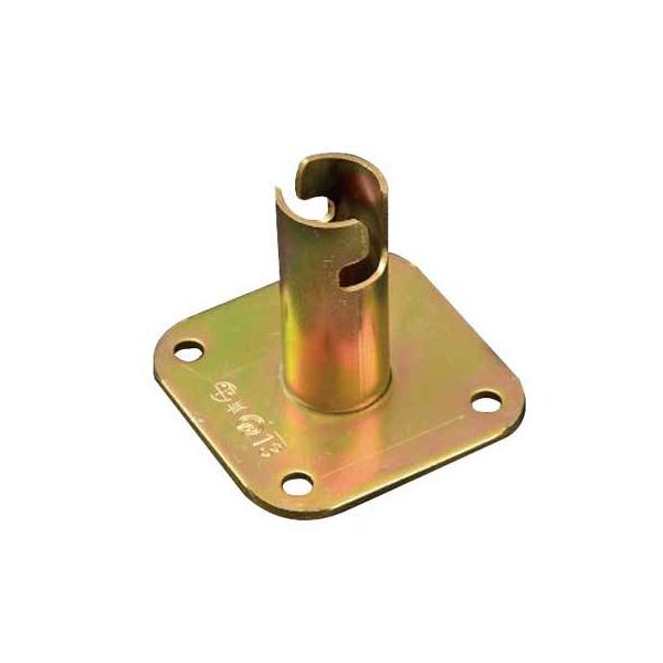 単管足場等を組立てるためのベース。(社)仮設工業会認定品。●適応パイプ径：48.6Φ●タイプ：固定式●重量：770g●材質：スチール