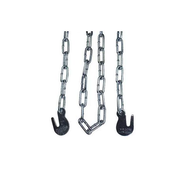 仮設工業認定第1号の足場吊りチェーン。取り付けはやさしく、外れにくいフックを採用！全数耐力試験の実施と抜き取りによる破断・伸び曲げ試験を行っています。●呼び長さ：2m●破断荷重：フック・チェーン/17.6kN(1,800kgf)以上●耐久試...