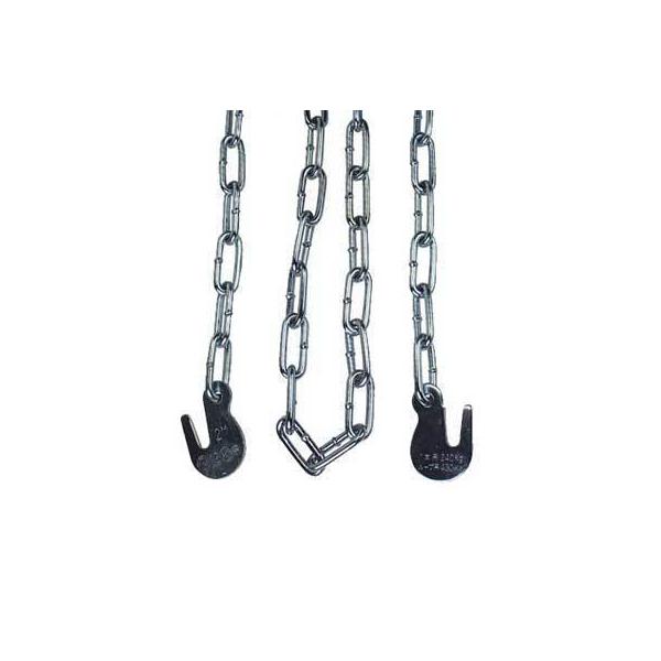 仮設工業認定第1号の足場吊りチェーン。取り付けはやさしく、外れにくいフックを採用！全数耐力試験の実施と抜き取りによる破断・伸び曲げ試験を行っています。●呼び長さ：4m●破断荷重：フック・チェーン/17.6kN(1,800kgf)以上●耐久試...