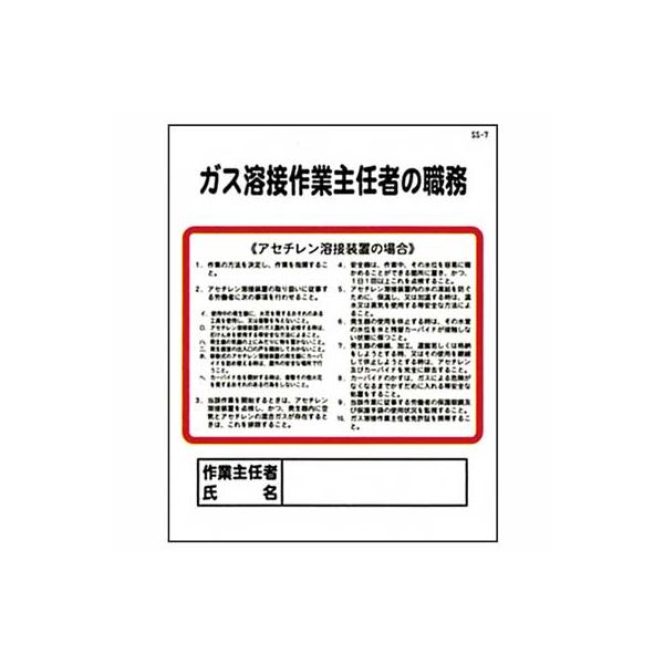 作業主任者の職務　SS-7【ガス溶接作業主任者の職務】
