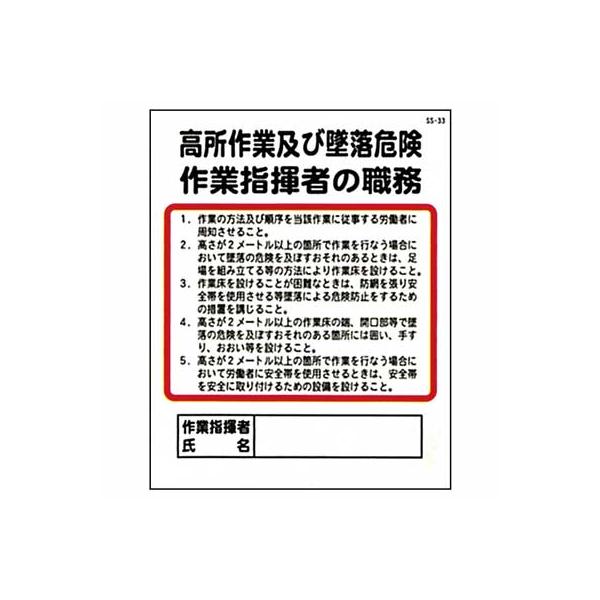 作業主任者の職務　SS-33【高所作業及び墜落危険作業指揮者の職務】