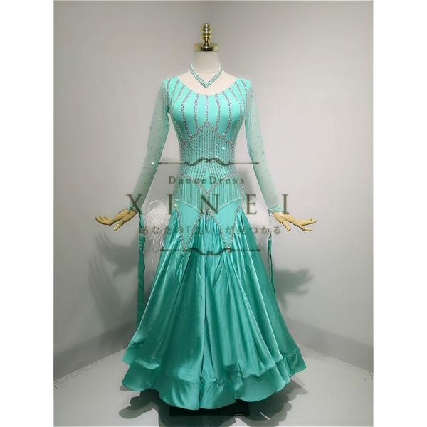 スポーツ 社交ダンスドレス Xineiダンスドレス ダンス バレエ ラテンドレス モダンドレス ロングスカート ダンスウエア 競技 デモ パーティー ダンス衣装 ワンピース