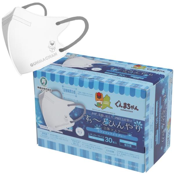 ぐんまちゃん　すぅ〜とひんやり　立体マスク　レギュラーサイズ　個包装　３０枚入　約１４×１１．５ｃｍ