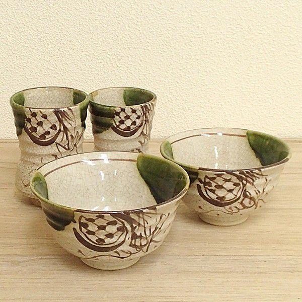 夫婦茶碗 夫婦湯のみ ギフトセット 織部つた 美濃焼 22d43601-04 夫婦茶碗 夫婦湯のみ ギフトセット 織部つた 美濃焼 22d43601-04
