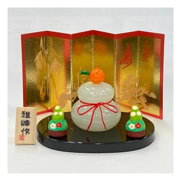 N58 新迎春飾り 雅峰作 手造りガラス 鏡餅 迎春 新年 : おぶつだんの