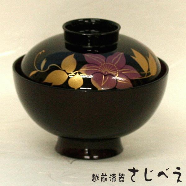 【越前塗】御吸物碗　錦寿　高仙才丸　水仙文様　天然木　高級漆器　黒地に蒔絵 shikkisajibe_07195