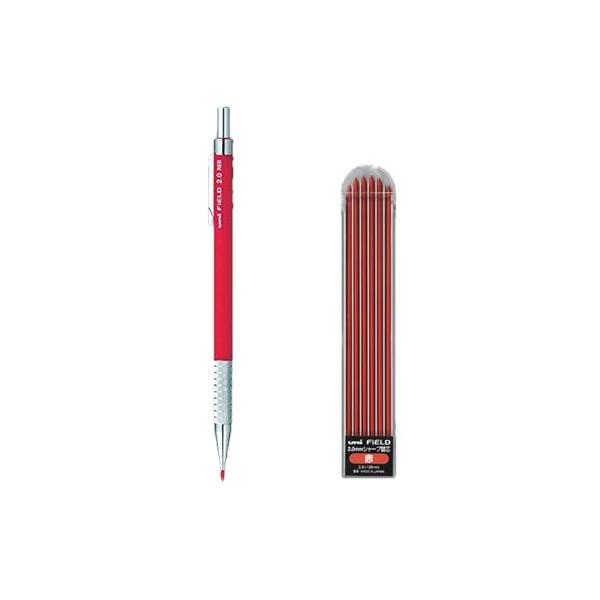 【替芯付き】三菱鉛筆 uni フィールド 建築用シャーペン 2.0ｍｍ 建築用 赤芯 M20-700-1P 本体+替芯(6本入り) 2.0-310-1P-赤◇