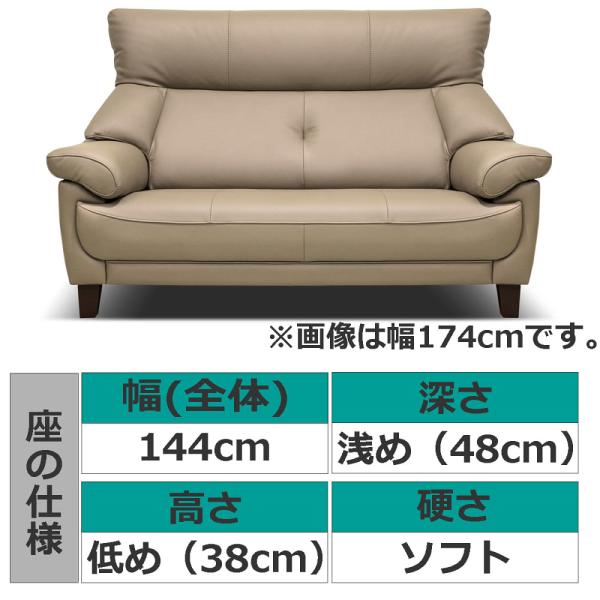 2人掛けソファ 幅144cm リジィN ロータイプ ソフト HB334 脚DW (配送 
