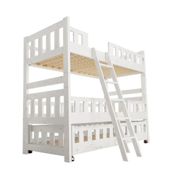 三段ベッド ベット 3段ベッド おしゃれ 分割 階段 子供 大人 木製 天然木 シンプル 新生活 3段ベッド オルクス WH(ホワイト)(配送員設置)