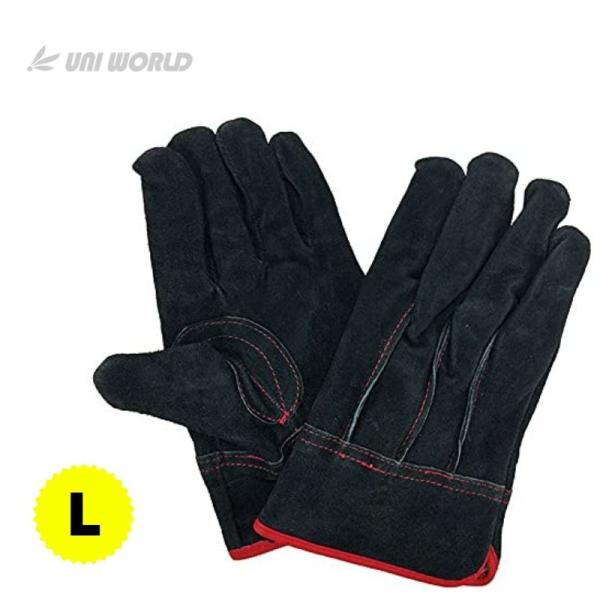 ユニワールド KS477 影虎 内綿オイル牛床革手袋 L 黒 ●