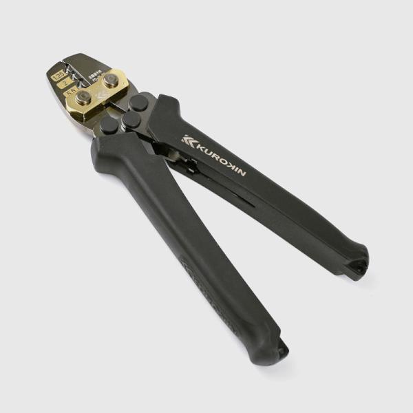 ●独自開発の圧着機構で圧着荷重軽減●作業性を追求した圧着工具●安心して使える高い安全形状●長く使える高耐久設計●作業負担を軽減したグリップ●適応サイズ裸圧着端子：1.25、2、5.5フジ矢 FC-15-BG KUROKIN 圧着工具 (裸端...