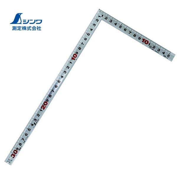 <特長>●表裏同目盛です。●シルバー加工で表面の反射を抑え目盛が見やすくなっています。●大きく読み取りやすい目盛数字となっています。<仕様>●角部形状 角厚●表目盛 長枝：外目盛 30cm 短枝：外目盛 15cm●裏...
