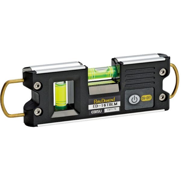 他サイト： エビス ED-16TBLM(ブラック)(160mm) LEDライト＆超強力磁石付トビ(鳶)・ライトレベル ミニ(水平器・ミニレベル) 足場組立用 ●の商品画像