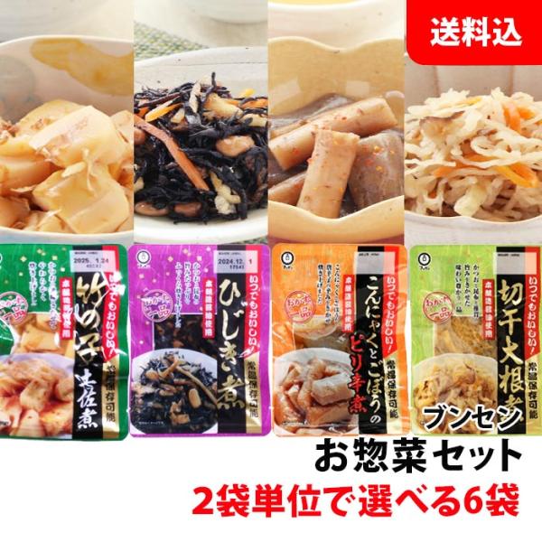 送料無料 メール便 ブンセン お惣菜 6袋セット 化学調味料 無添加 おかず おつまみセット 選べる お試しセット 小袋惣菜 常温 ストック