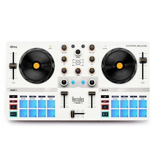 DJControl Mix Ultraは、Bluetooth接続＆充電式バッテリー搭載で完全ワイヤレスを実現したコンパクトなDJコントローラーです。スマートフォンやタブレット（iOS/Android）と互換性があり、初心者DJや趣味でDJを...