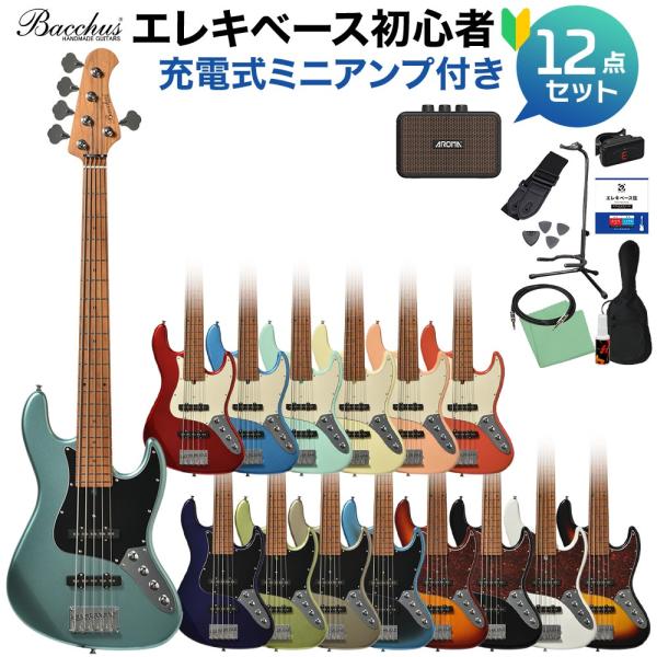 Bacchus バッカス WJB5-1DX-AC RSM/M 5弦 ベース初心者12点セット 充電式ミニアンプ付 エレキベース ユニバースシリーズ アクティブ仕様