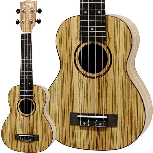 不規則な縦縞杢目が特徴のゼブラウッドをボディ材に使用した個性的なルックスのウクレレです。ボディバインディング・サウンドホールバインディングには鼈甲カラーの装飾を施してあり、華やかさと落ち着きを併せ持った上品な仕上がりに。ペグにはもちろんギア...