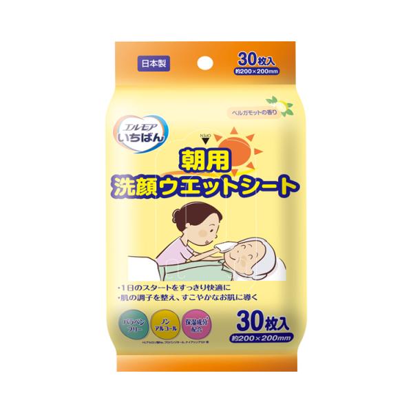 エルモアいちばん朝用洗顔ウェットシート / 482251　30枚入（カミ商事）