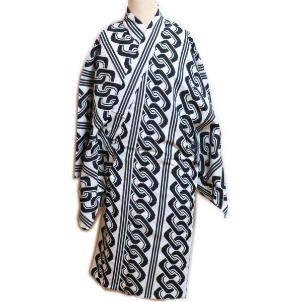 半着付≪白地　黒吉原つなぎ柄≫Ｌ寸（１尺８寸２分）袴下　袴下着物　舞台衣装・日本舞踊・演劇・余興　着物　踊り着物 踊り用　袴下きもの　南京玉すだれ shimoyae_10001081-14