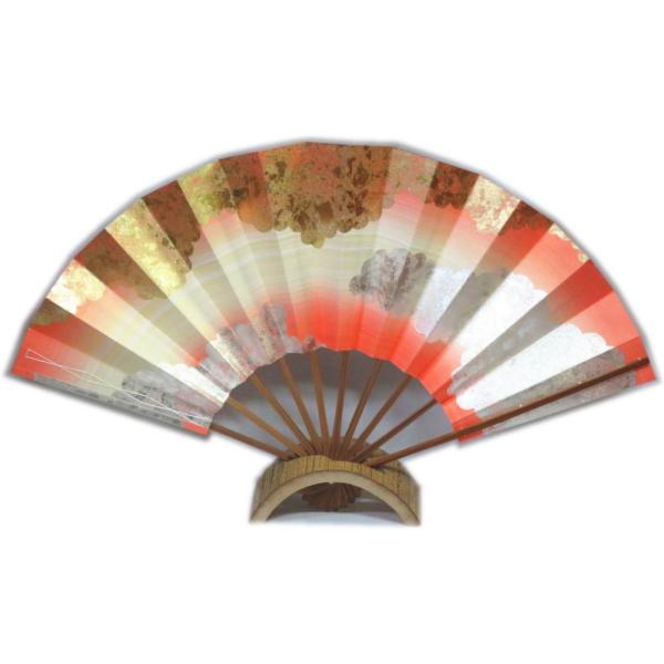舞扇子≪テ397　手引色ぼかし　三つ雲　ピンク　金銀箔≫スス竹◇9寸5分　化粧箱入り　京扇子　扇子　舞扇 shimoyae_10002319