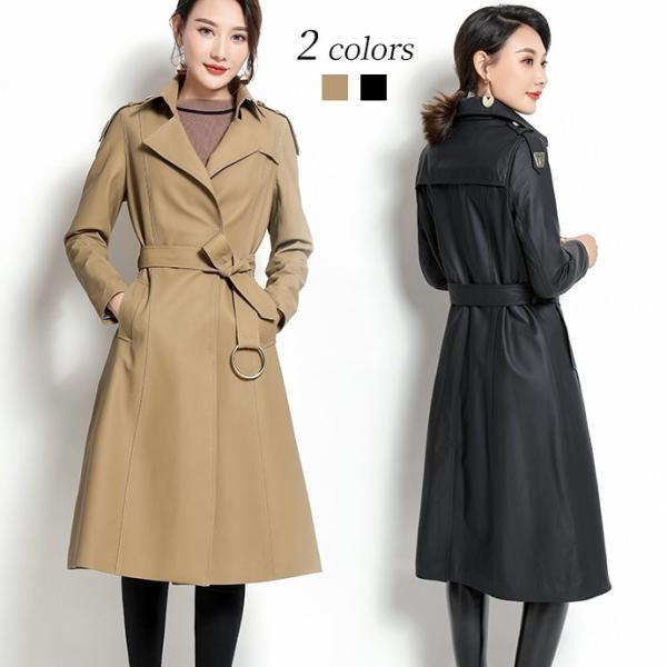 テーラードコート ファッション ラム革トレンチコート本革ジャケット ジャケット レディースコート ロングジャケット 本革コート レザーガウンコート 長袖 膝丈 ブラック カーキ ブラック カーキ Xrx Shin 8