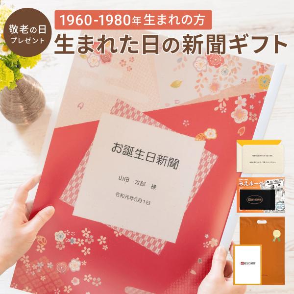 【こちらは1960年〜1980年生まれの方を対象とした商品となります。】「誕生日に発行された新聞」をおしゃれなデザインの表紙がついたクリアファイルにお入れした商品です。商品には名入れが出来るので、特別感を演出します！ソフトタイプのクリアファ...