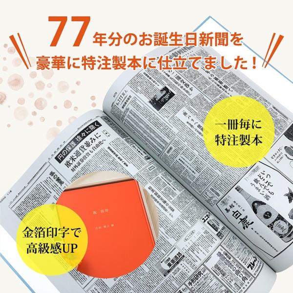 衝撃価格商品 衝撃特価 喜寿のお祝い 豪華 男性 女性 名前入り 毎年の プレゼント 77歳 名前入り 77年前の新聞 生まれた日 から 毎年の 誕生日の新聞 77枚セット 豪華 製本 お誕生日新聞売り切り御免 新素材新作