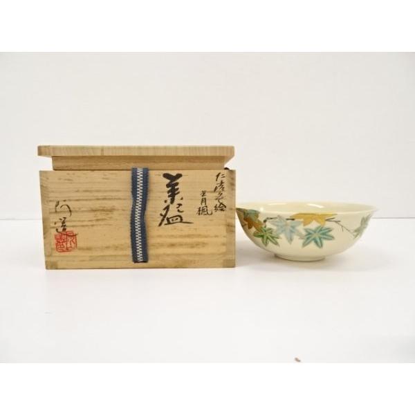 ys7079750; 京焼 通次阿山造 仁清色絵青楓茶碗（共箱）【道】 : kimono 