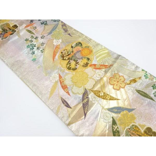 ys7104657; 佐賀錦 束ね熨斗に枝垂れ桜模様織り出し振袖用袋帯  