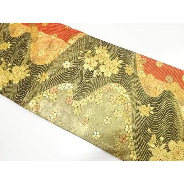 ys7820074; 流水に桜模様織り出し 全通振袖用袋帯【着】 : kimono