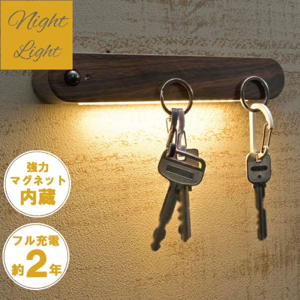 LEDナイトライト 丸型 高演色Ra95 人感 明暗センサー 22lm 強力マグネット USB充電 木目調 夜間 安心 センサーライト 足元灯 自動 シンプル ナチュラル