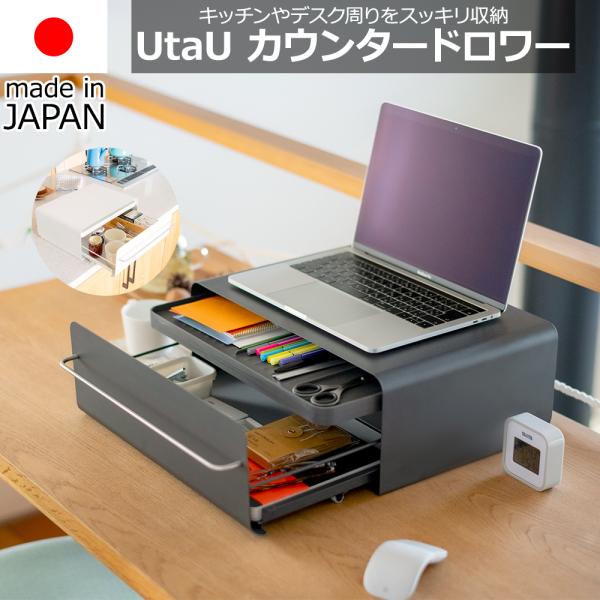 【送料無料】カウンタードロワー UtaU ウタウ スリム 引き出し コンパクト 幅40.2cm / ピュア ホワイト / カーム グレー/ 北欧 ブレッドドロワー マグネット対応