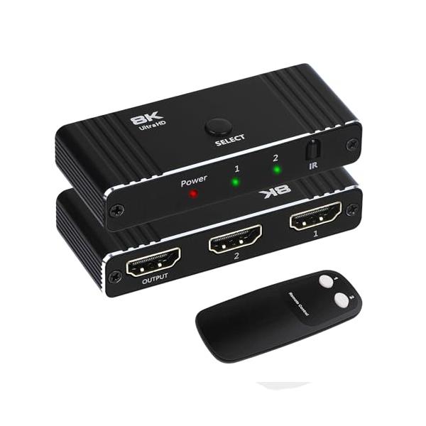 HDMI 2.1 切替器 8k@60hz、4K@120Hz、1080P@240Hz 分配器 2入力1出力 1