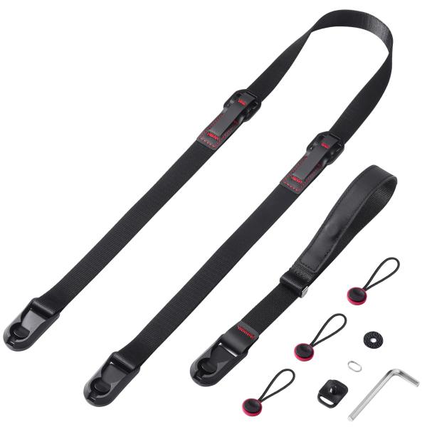 Cobby カメラストラップ 幅20mm アンカーリンクス 一眼レフ・ミラーレスカメラ・デジカメなど用 調節可能 リストストラップ付 ブラック