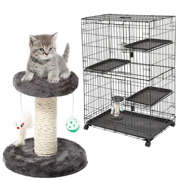 IYOIYA 子猫 爪研ぎ ケージ取り付け キャットタワー 踏み台 小型 猫 タワー 猫パンチ付き ステップ 置き型 爪とぎ おもちゃ コンパク