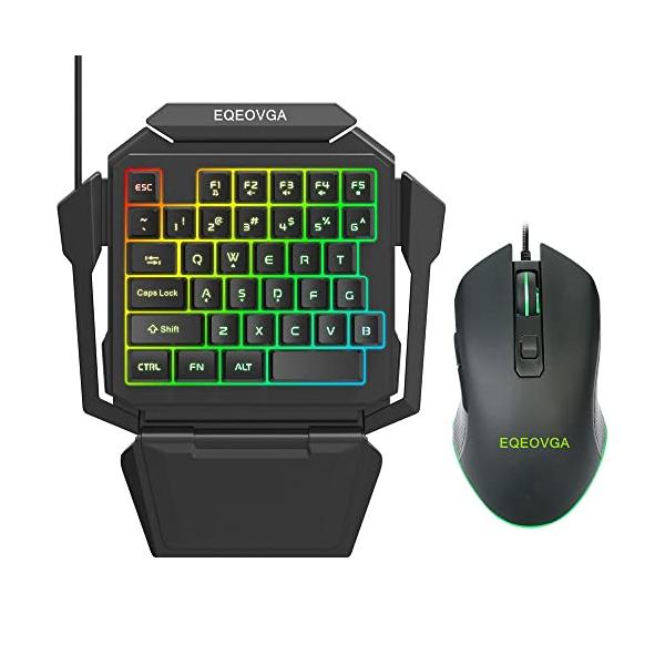 片手キーボードとマウスのセット、RGBバックライト付き