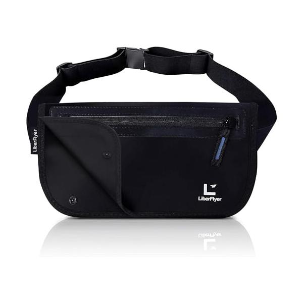 LiberFlyer セキュリポ（SECURIPO）セキュリティウエストポーチ 防水 ブラック（青ジッパー）