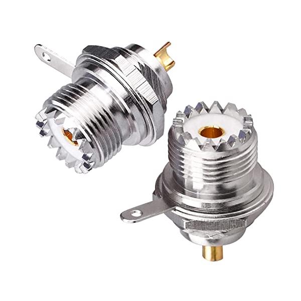 シルバー/M型メスはんだカップ/1S10・Size:M型メスはんだカップ・パッケージ個数:1・タイプと詳細 UHF メス バルクヘッド マウント ソルダー カップ コネクタ。色: 金と銀。材質: 真鍮とニッケルメッキ。UHF デバイスの接続...