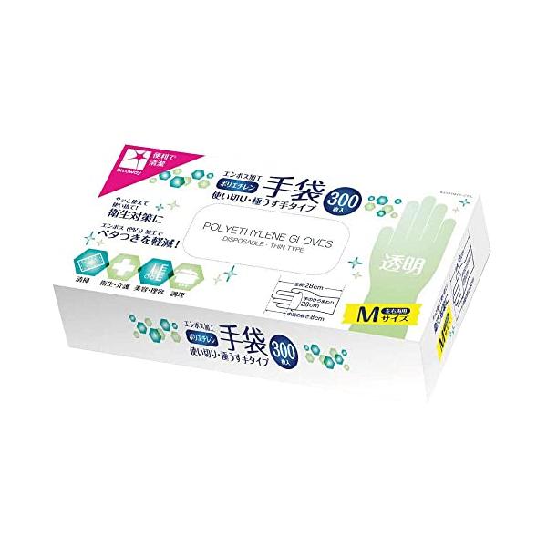 他サイト： サンタン ポリエチレン 手袋 使い捨て 300枚入り エンボス Mサイズの商品画像