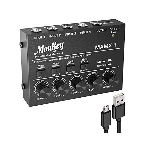 他サイト： Moukey オーディオミキサー 4チャンネル usb DC 5V超低ノイズ サブミキシング用 ラインミキサー 小型ミニオーディオミキサー クラの商品画像
